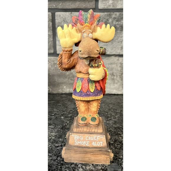 Enesco Moose Creek Crossing “Big Chief Smoke Alot” 1997 Musical Moose #282278 - Picture 2 of 7